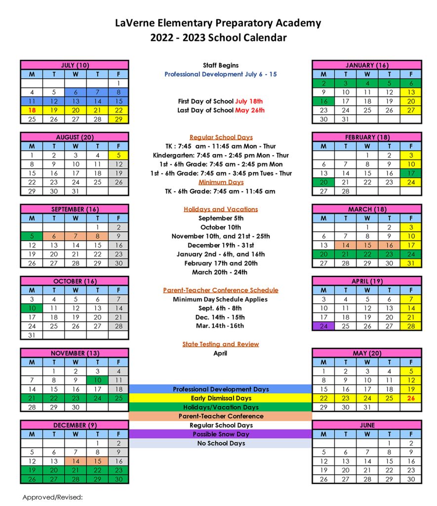 SCHOOL CALENDAR 2022-2023 – Lepacademy