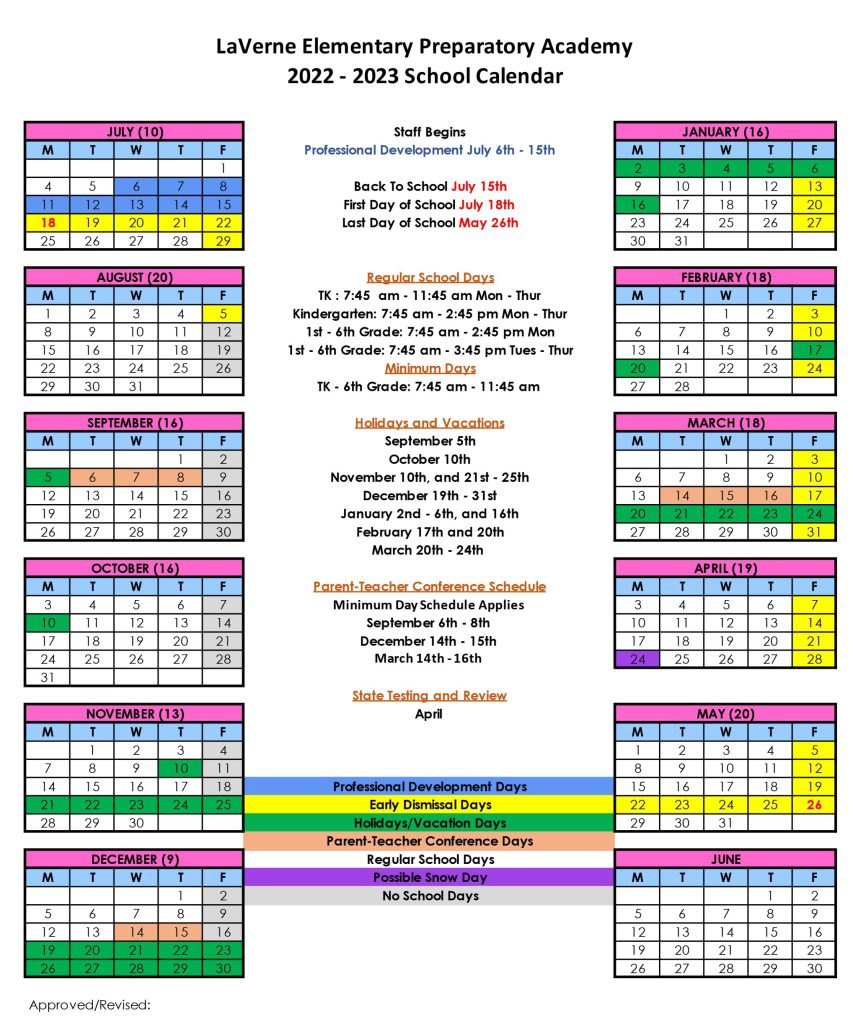 SCHOOL CALENDAR 20222023 Lepacademy