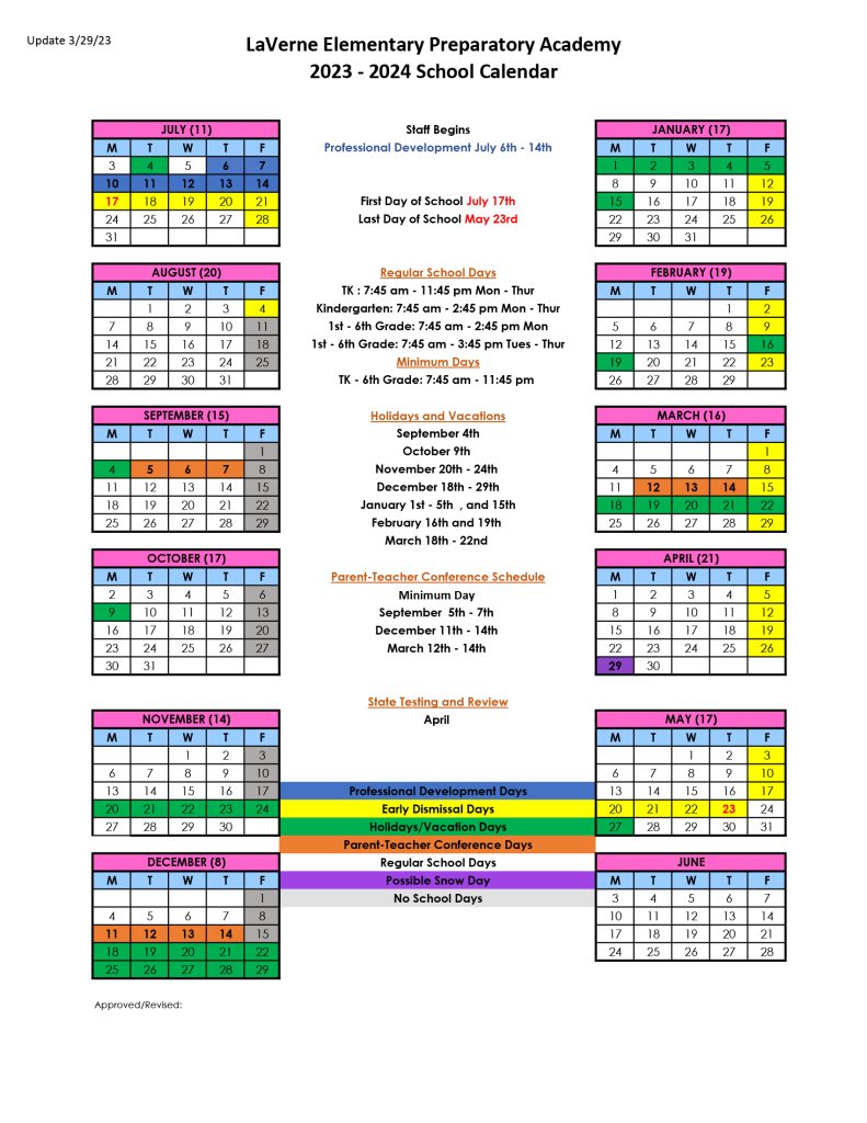 SCHOOL CALENDAR 20232024 Lepacademy