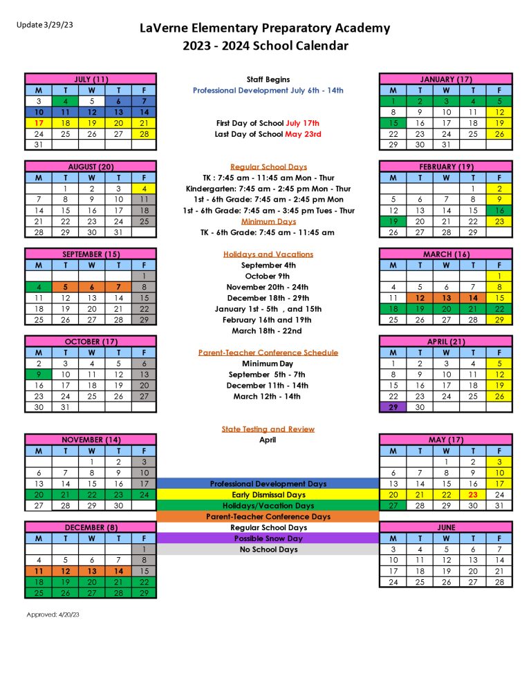 SCHOOL CALENDAR 2023-2024 – Lepacademy