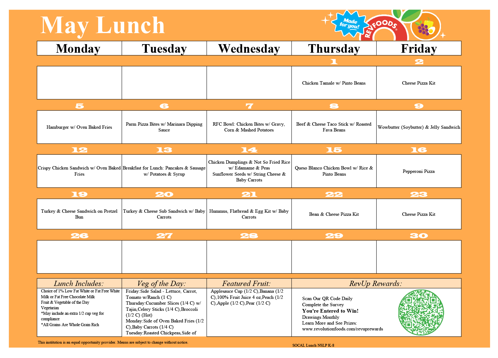 LEPA Lunch May 2025 Menu